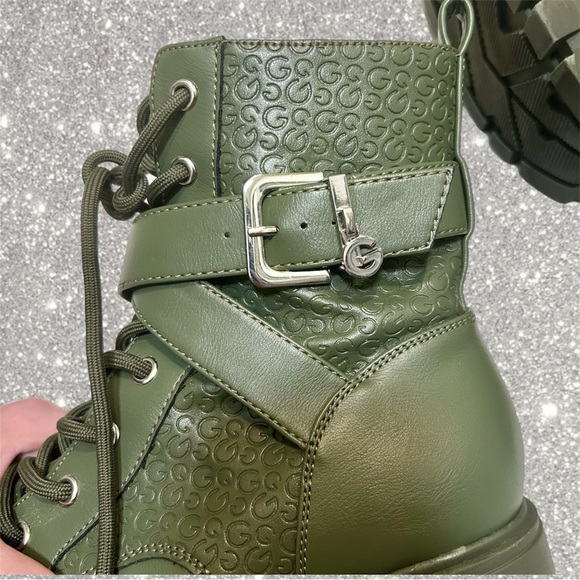 Guess Olive Green Combat Boots w/ Silver Buckle size 8.5 - Picture 5 of 10